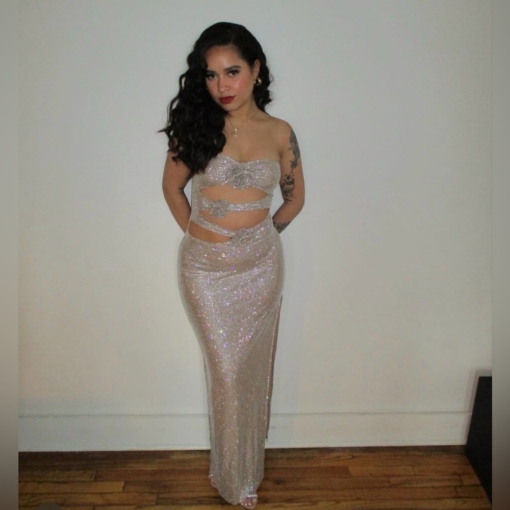 Stassie Strapless Rose Diamante Maxi Dress - Nude